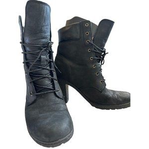 Timberland Size 10 Earthkeepers Glancy High-Heel Boot Black Lace-Up Leather EUC